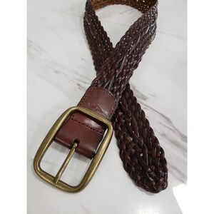 Dockers Brown Braided BRASS BUCKLE vintage faux leather belt boho old money prep